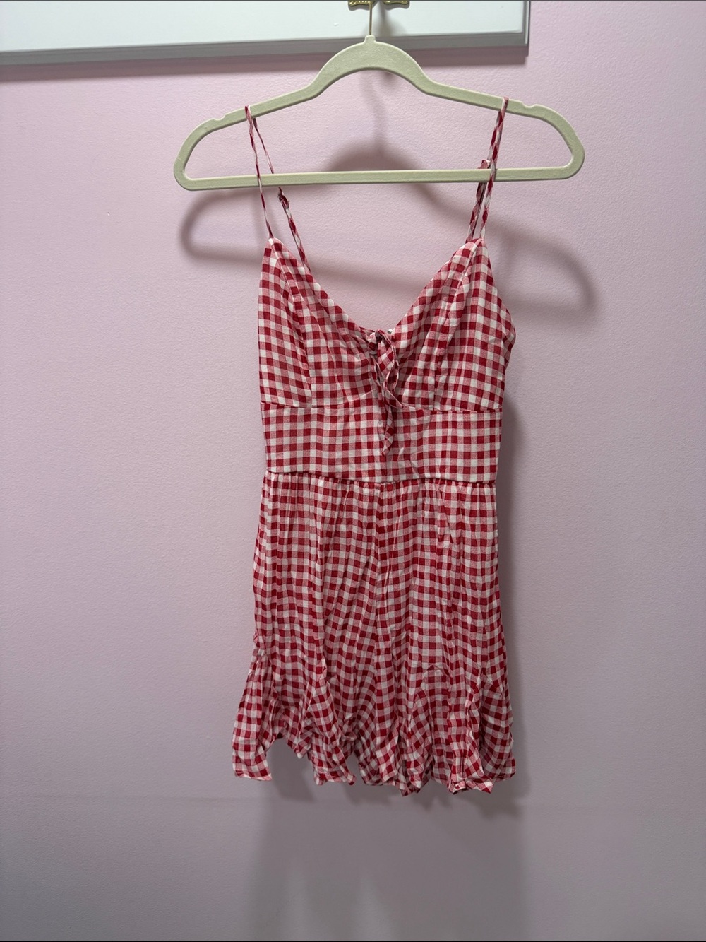 Red & White Gingham Tie-Front romper
